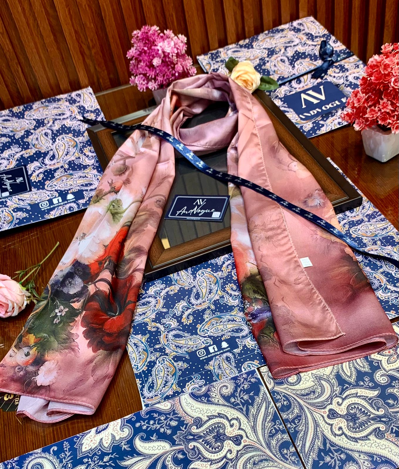Pink Pretty Collection- Trending Floral Printed Silk Scarves & Stoles Wrap