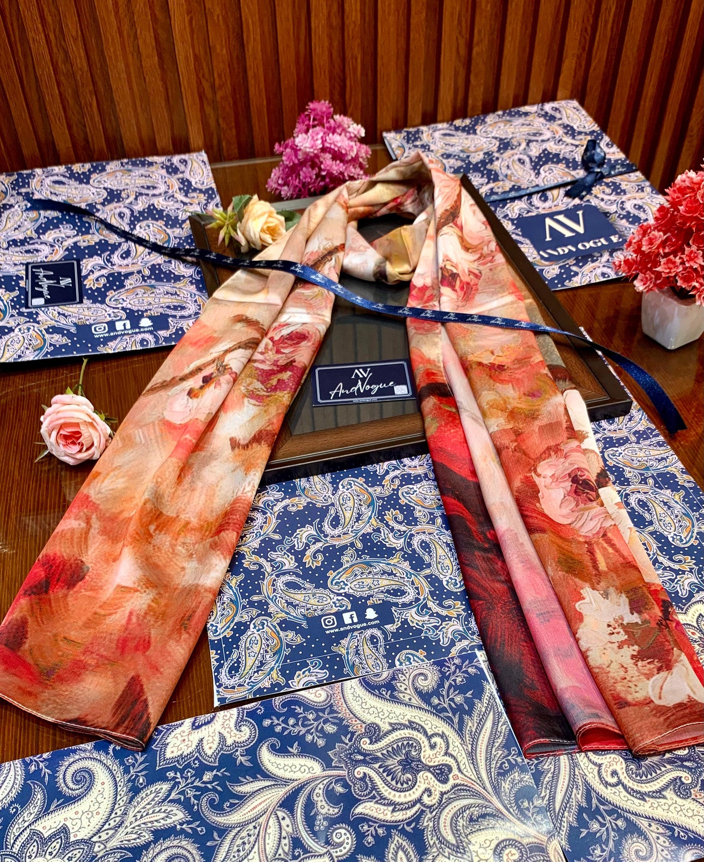 Pink Red Gradient Pretty Collection- Trending Floral Printed Silk Scarves & Stoles Wrap
