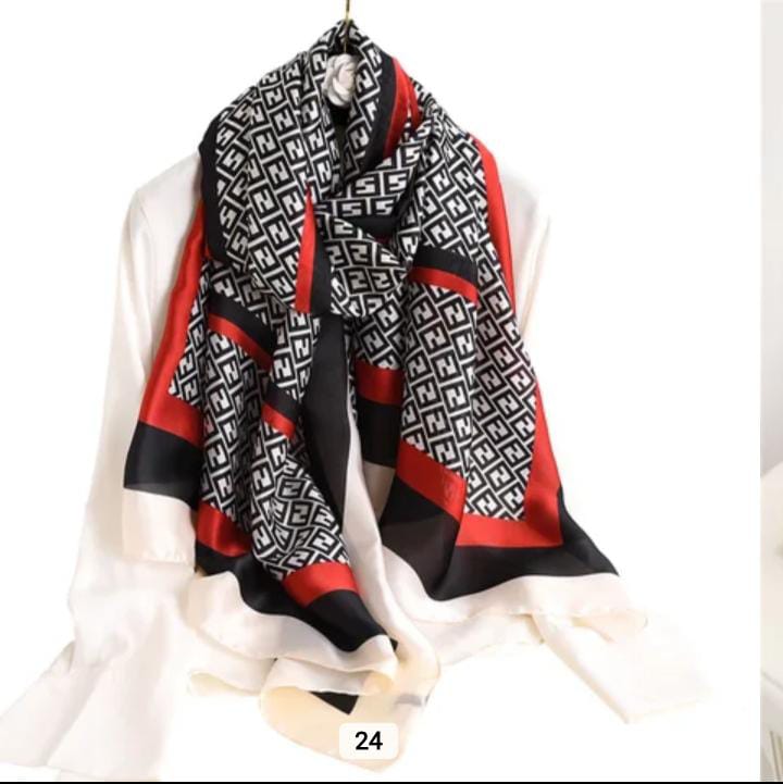 Modern Geometric Satin Stole with Red Accents
