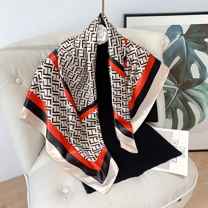Modern Geometric Satin Stole with Red Accents