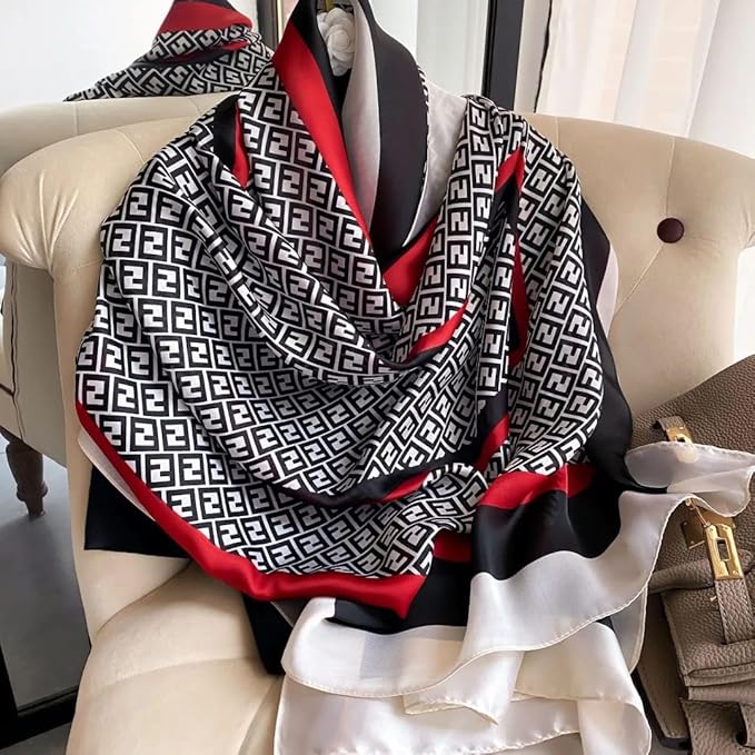Modern Geometric Satin Stole with Red Accents