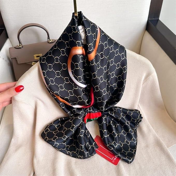 Elegant Designer Printed Stole – Black with Red & Green Accents