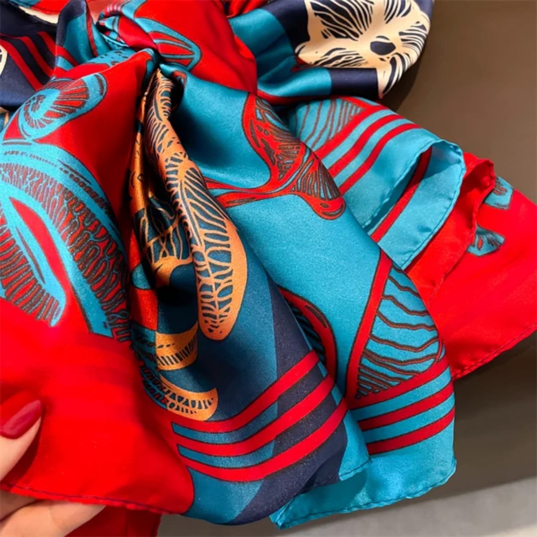 Floral Elegance Stole – Navy Blue, Teal & Red Blend