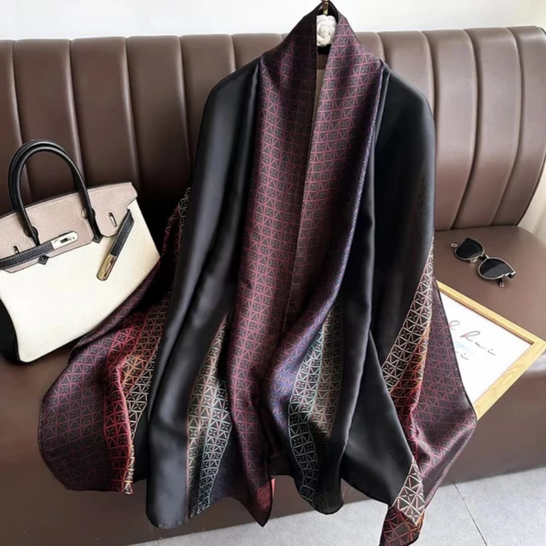 Chic Geometric Pattern Stole – Black with Vibrant Accents