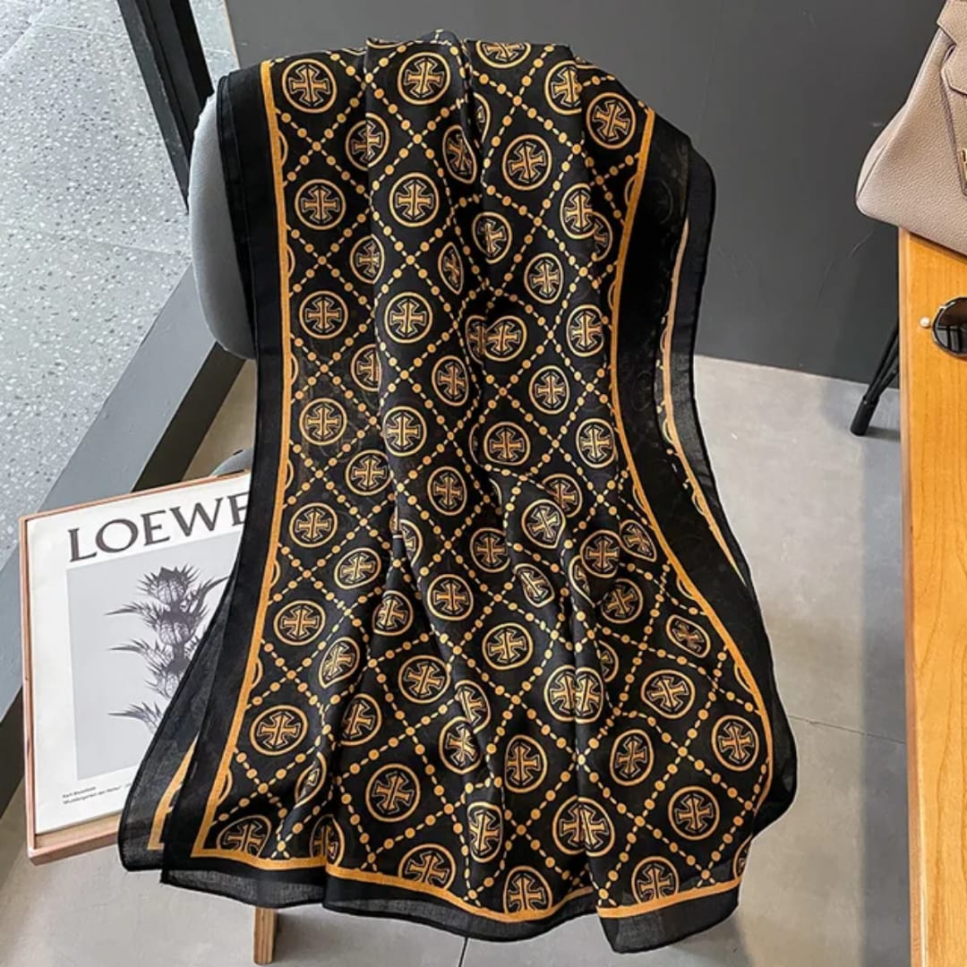 Royal Black & Gold Designer Stole – Luxe Pattern