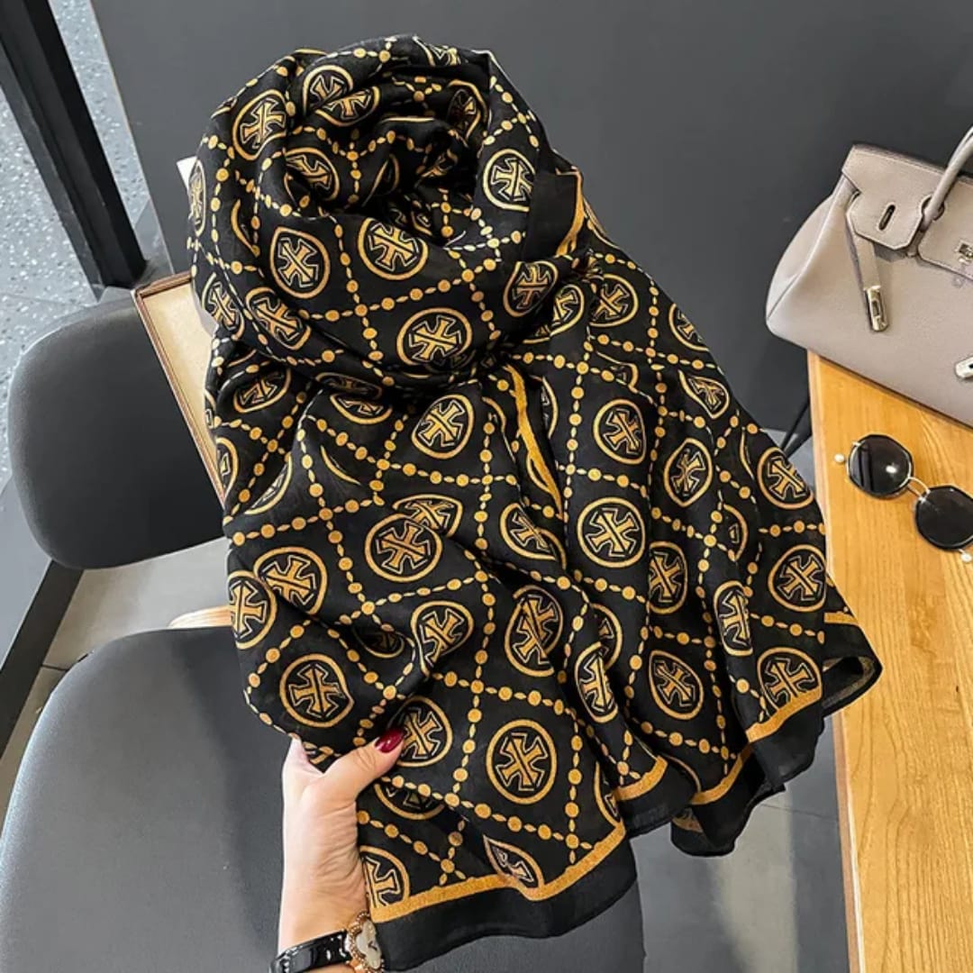 Royal Black & Gold Designer Stole – Luxe Pattern