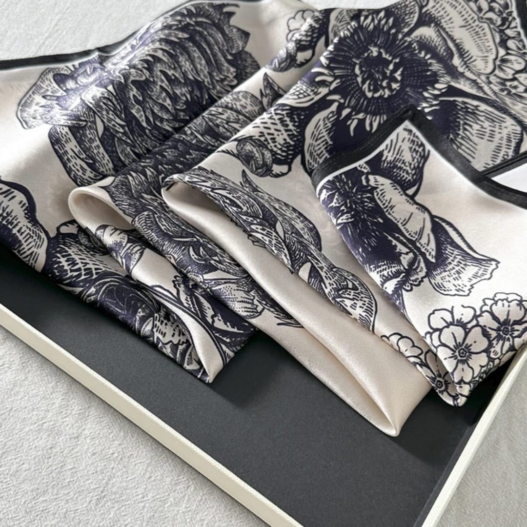 Ivory Floral Elegance Stole – Black Botanical Print