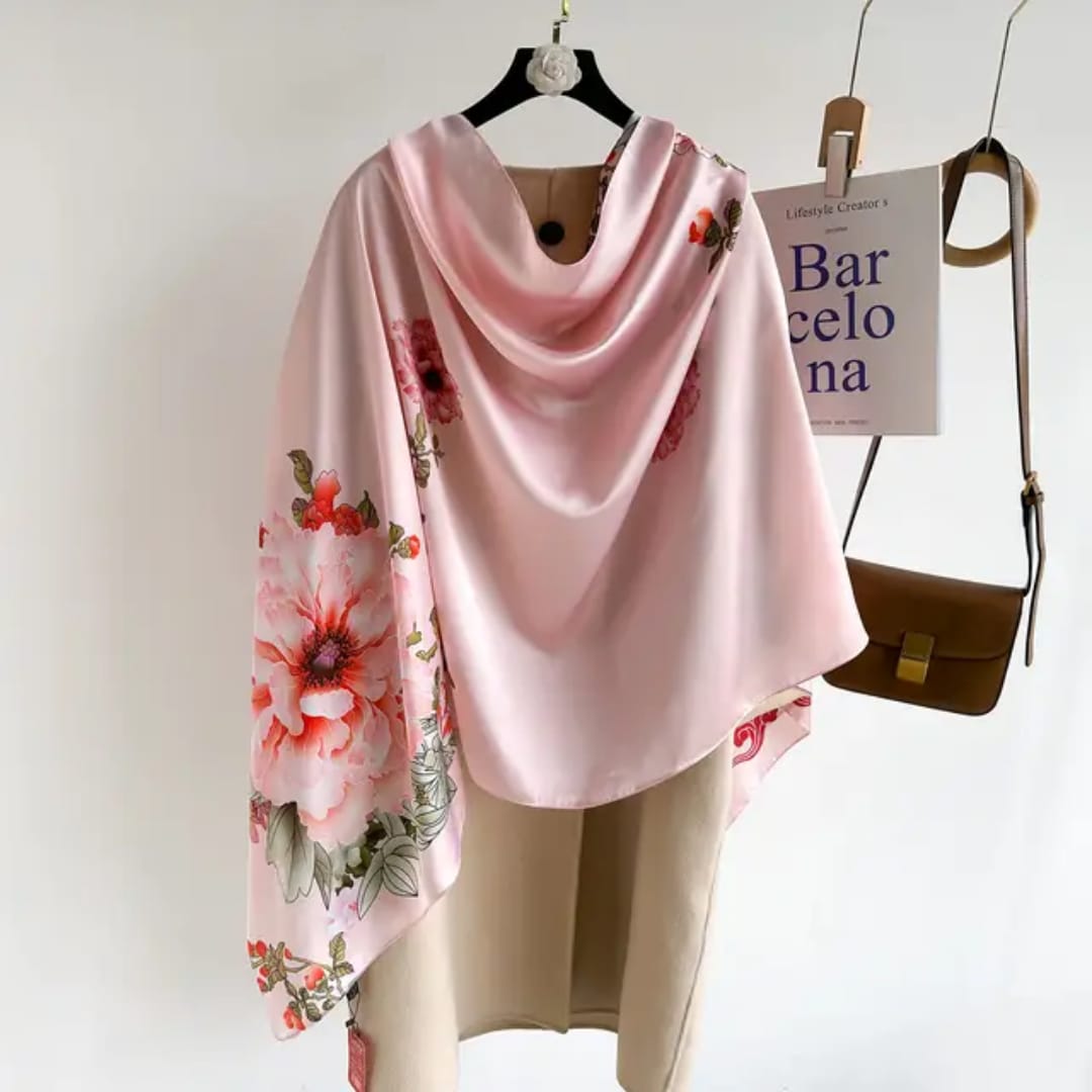 Blush Pink Floral Stole – Soft Silky Finish
