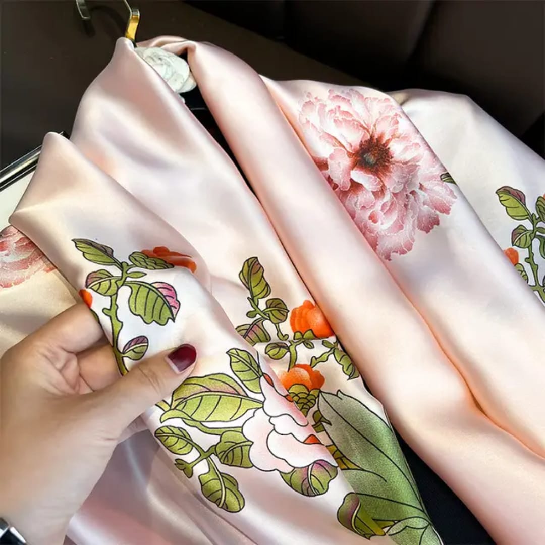 Blush Pink Floral Stole – Soft Silky Finish