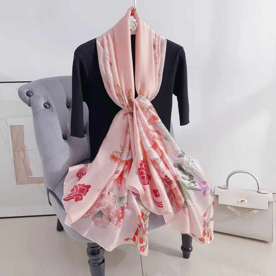 Blush Pink Floral Stole – Soft Silky Finish