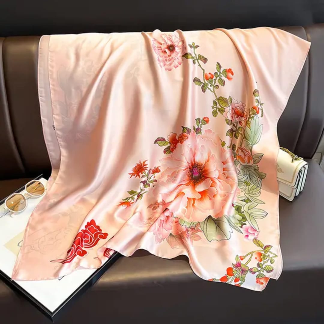 Blush Pink Floral Stole – Soft Silky Finish