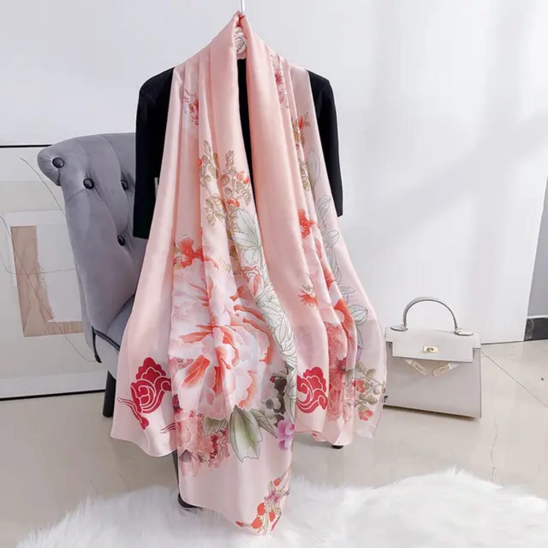 Blush Pink Floral Stole – Soft Silky Finish