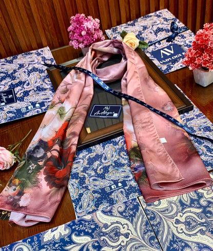 Pink Pretty Collection- Trending Floral Printed Silk Scarves & Stoles Wrap