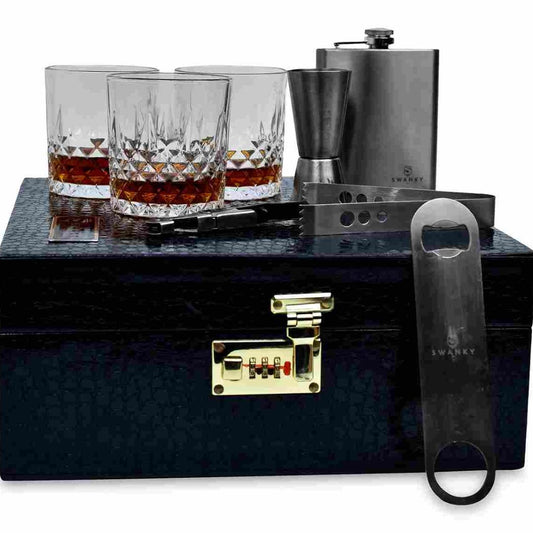 Buy Black Croc Traveling Whiskey Bar Case Set Online
