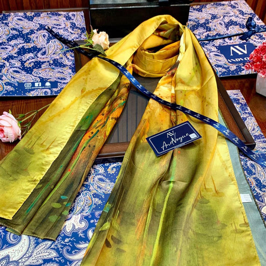 Yellow Pretty Collection- Trending Floral Printed Silk Scarves & Stoles Wrap