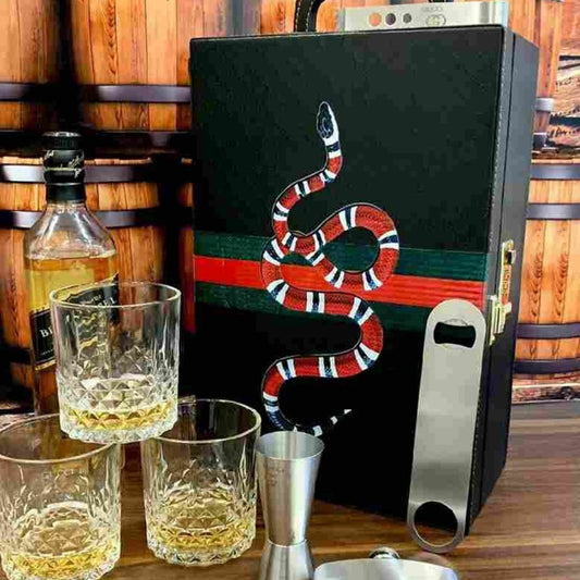 Whisky Bar Case Set of 3 Glass | Portable Bar Set | Travel Bar Case