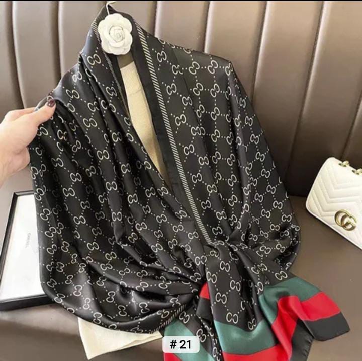 Luxury Satin Stole with Classic Print – Black & Multicolor Border