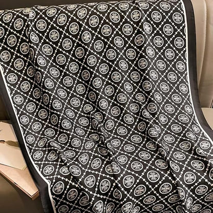 Chic Monochrome Satin Stole with Bold Pattern