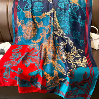 Floral Elegance Stole – Navy Blue, Teal & Red Blend