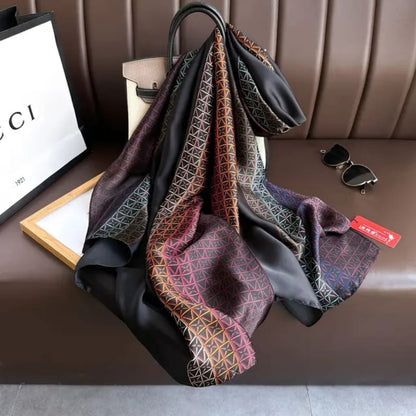 Chic Geometric Pattern Stole – Black with Vibrant Accents
