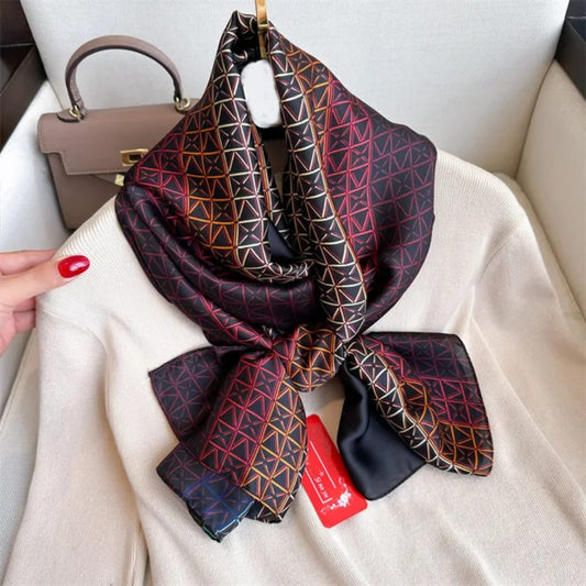 Chic Geometric Pattern Stole – Black with Vibrant Accents