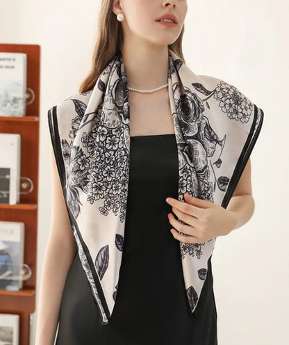 Ivory Floral Elegance Stole – Black Botanical Print