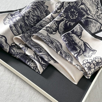 Ivory Floral Elegance Stole – Black Botanical Print