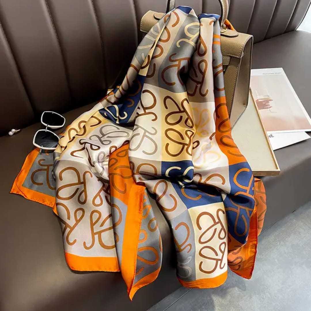 Stylish Multicolor Geometric Satin Silk Scarf