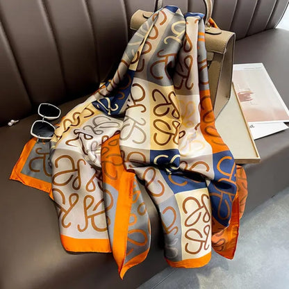 Stylish Multicolor Geometric Satin Silk Scarf