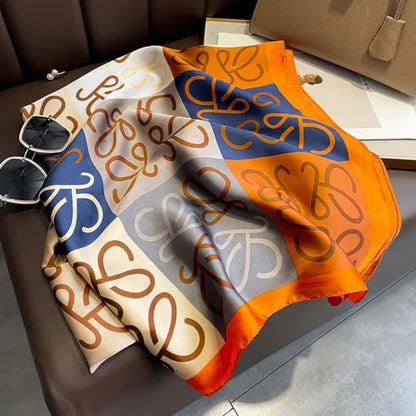 Stylish Multicolor Geometric Satin Silk Scarf
