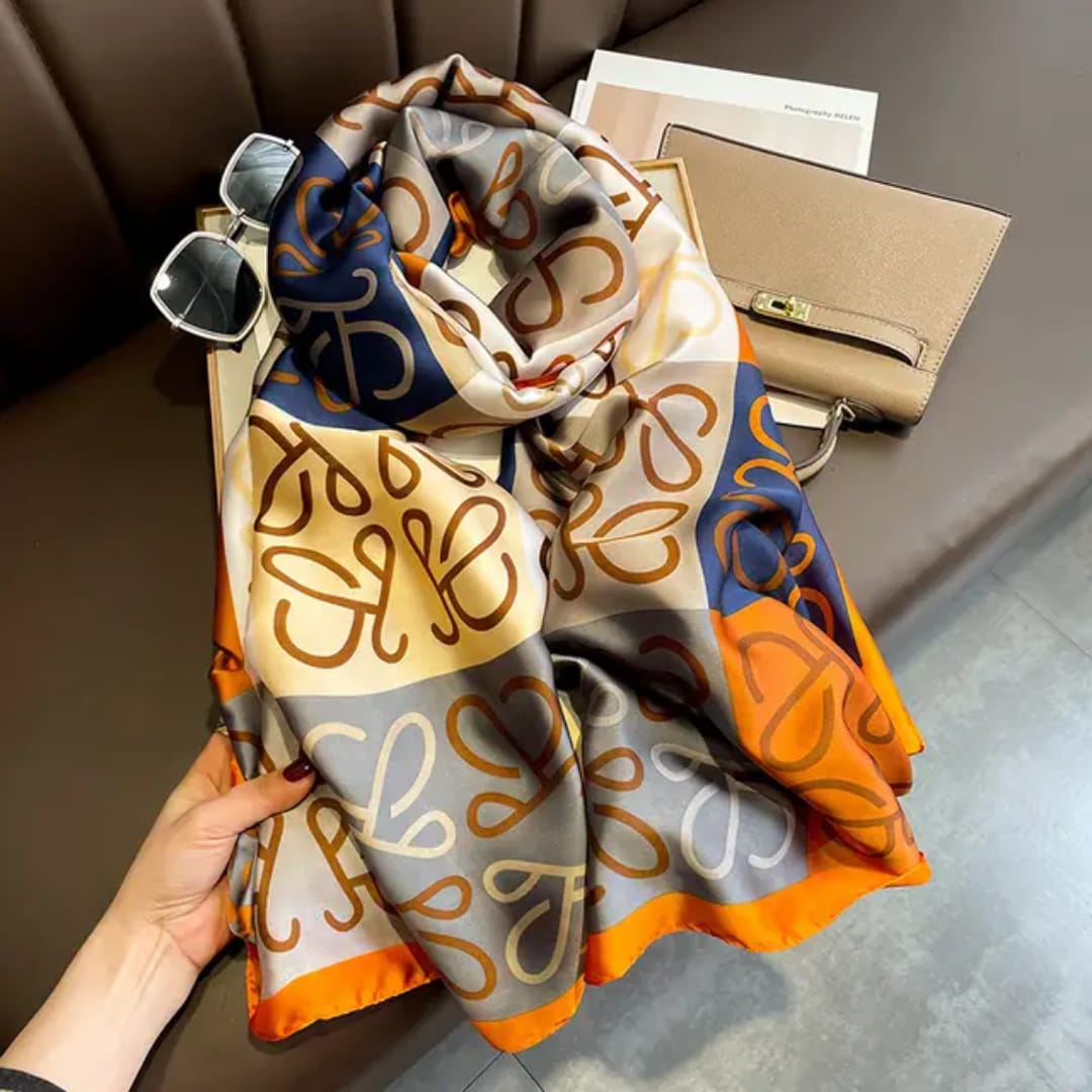 Stylish Multicolor Geometric Satin Silk Scarf