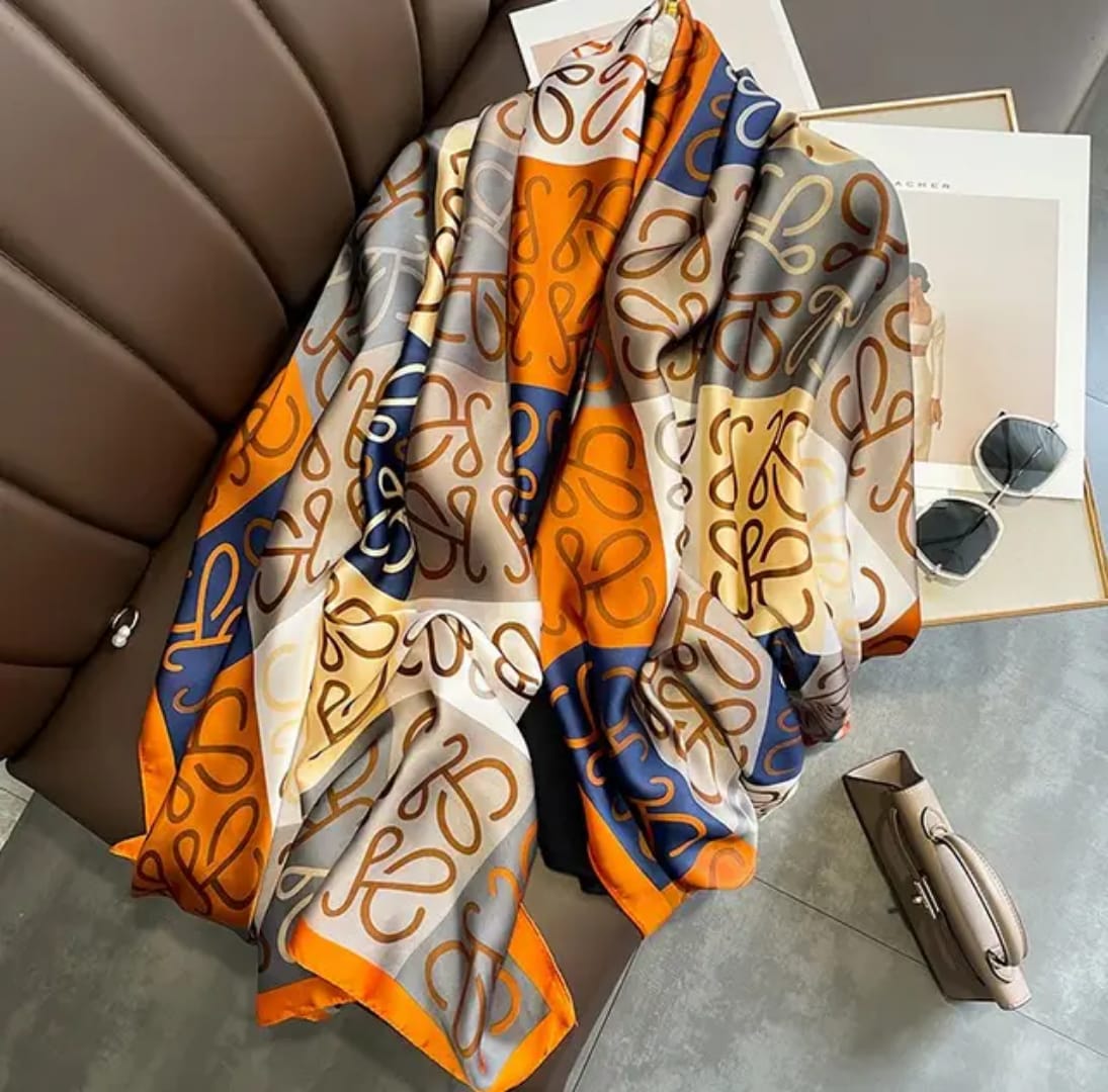 Stylish Multicolor Geometric Satin Silk Scarf