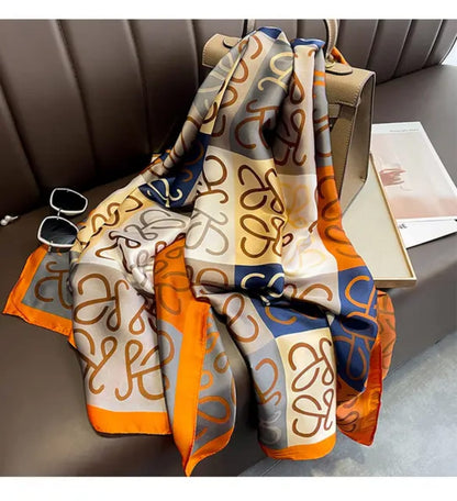 Stylish Multicolor Geometric Satin Silk Scarf