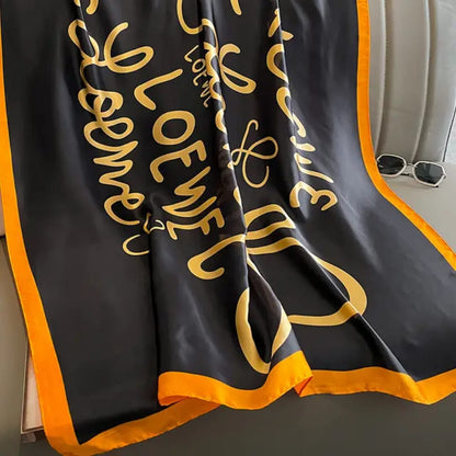 Premium Black & Gold Designer Silk Satin Scarf