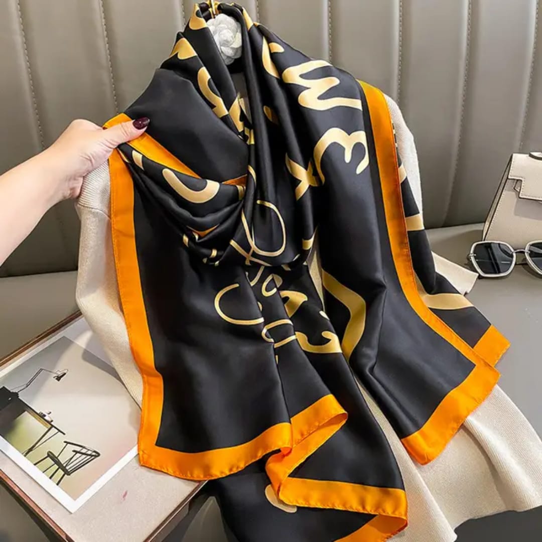 Premium Black & Gold Designer Silk Satin Scarf