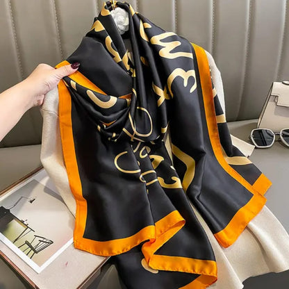Premium Black & Gold Designer Silk Satin Scarf