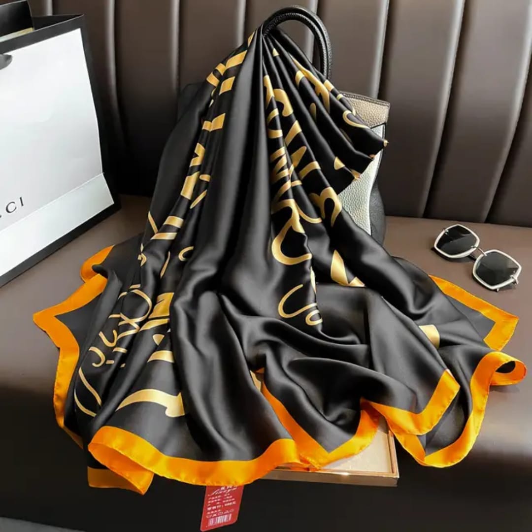 Premium Black & Gold Designer Silk Satin Scarf