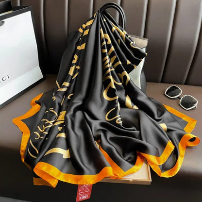 Premium Black & Gold Designer Silk Satin Scarf