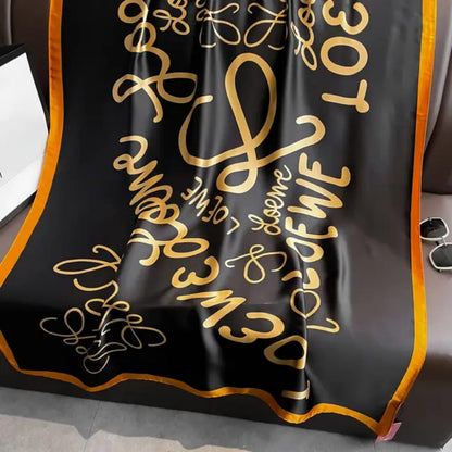 Premium Black & Gold Designer Silk Satin Scarf