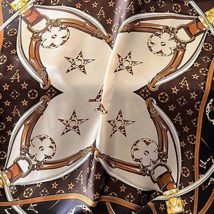 Elegant Brown & Cream Designer Silk Satin Scarf
