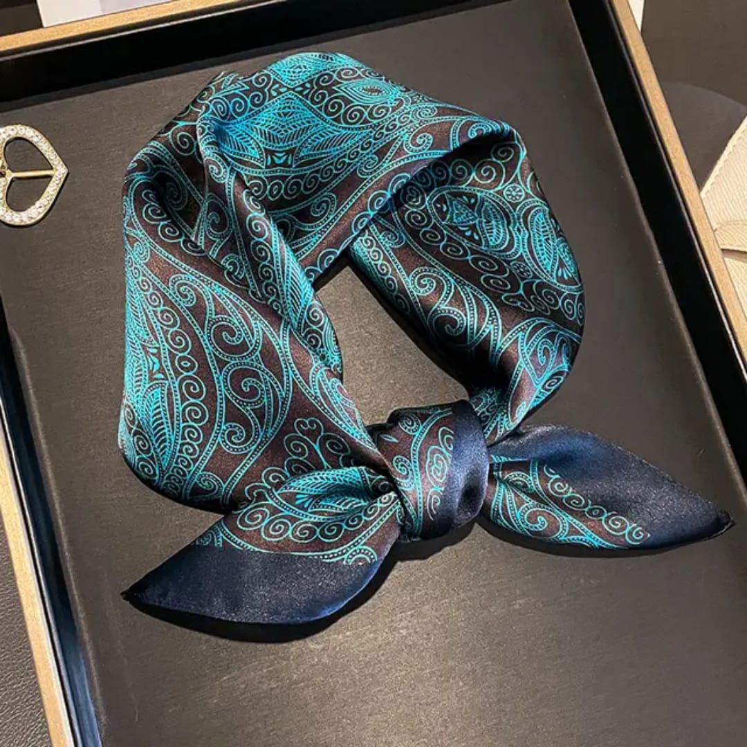 Premium Blue & Maroon Paisley Satin Silk Scarf