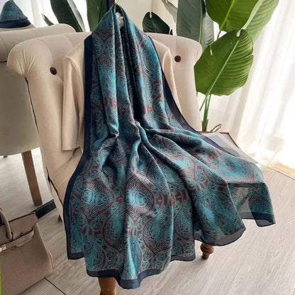 Premium Blue & Maroon Paisley Satin Silk Scarf