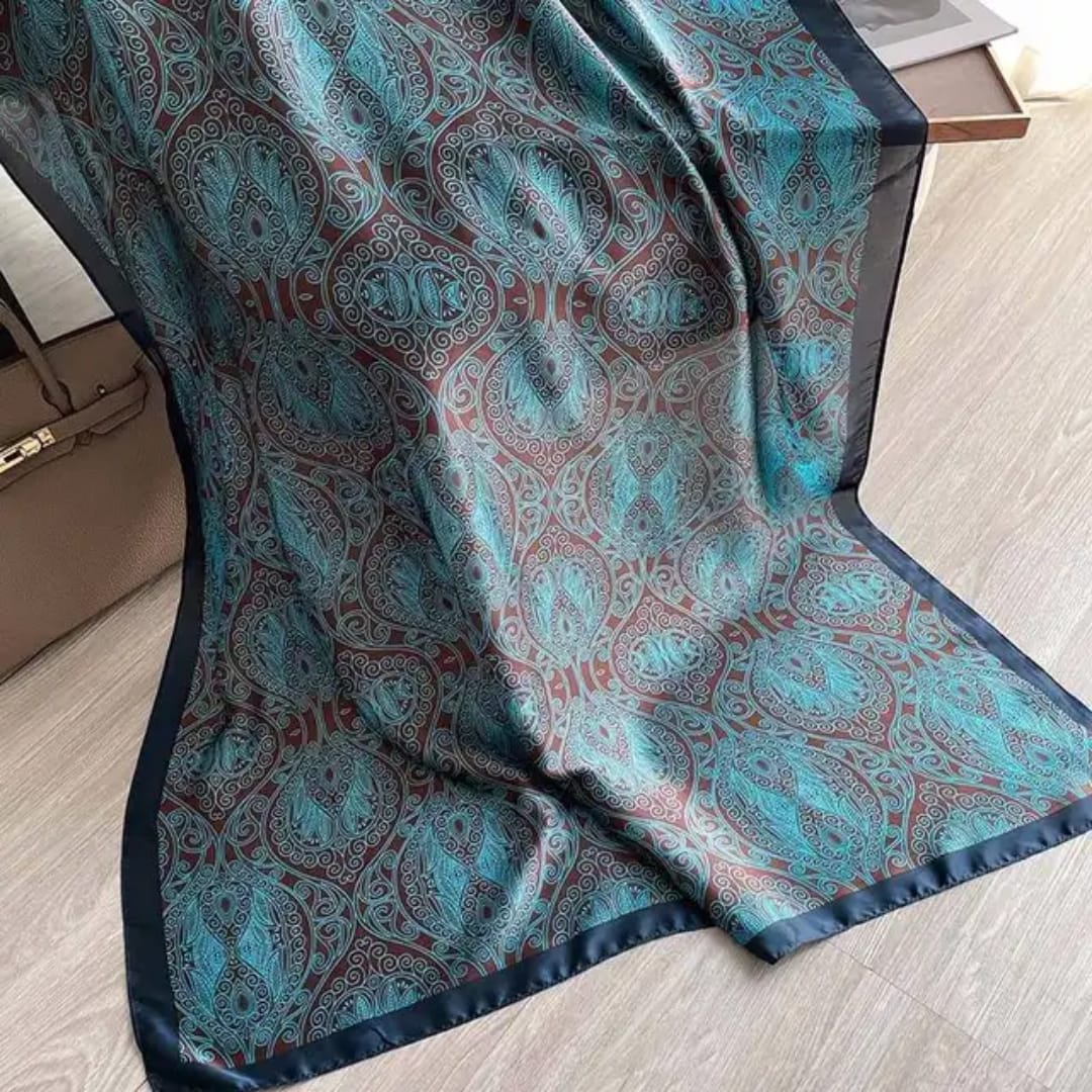 Premium Blue & Maroon Paisley Satin Silk Scarf