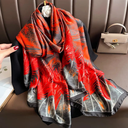 Elegant Red & Black Abstract Satin Silk Scarf