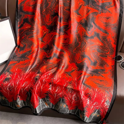 Elegant Red & Black Abstract Satin Silk Scarf
