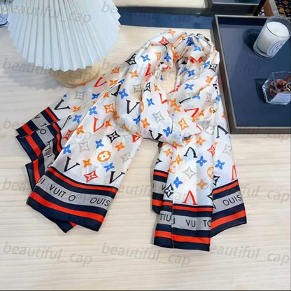 Trendy White Multicolor Designer Satin Silk Scarf