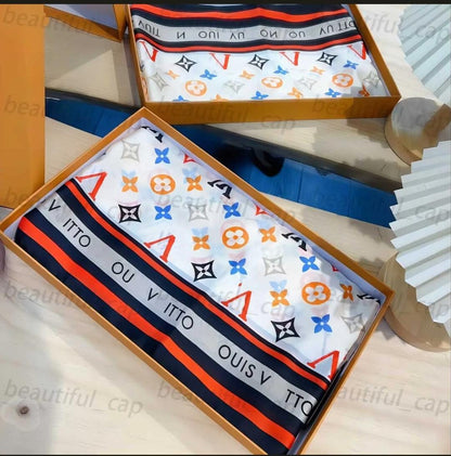 Trendy White Multicolor Designer Satin Silk Scarf