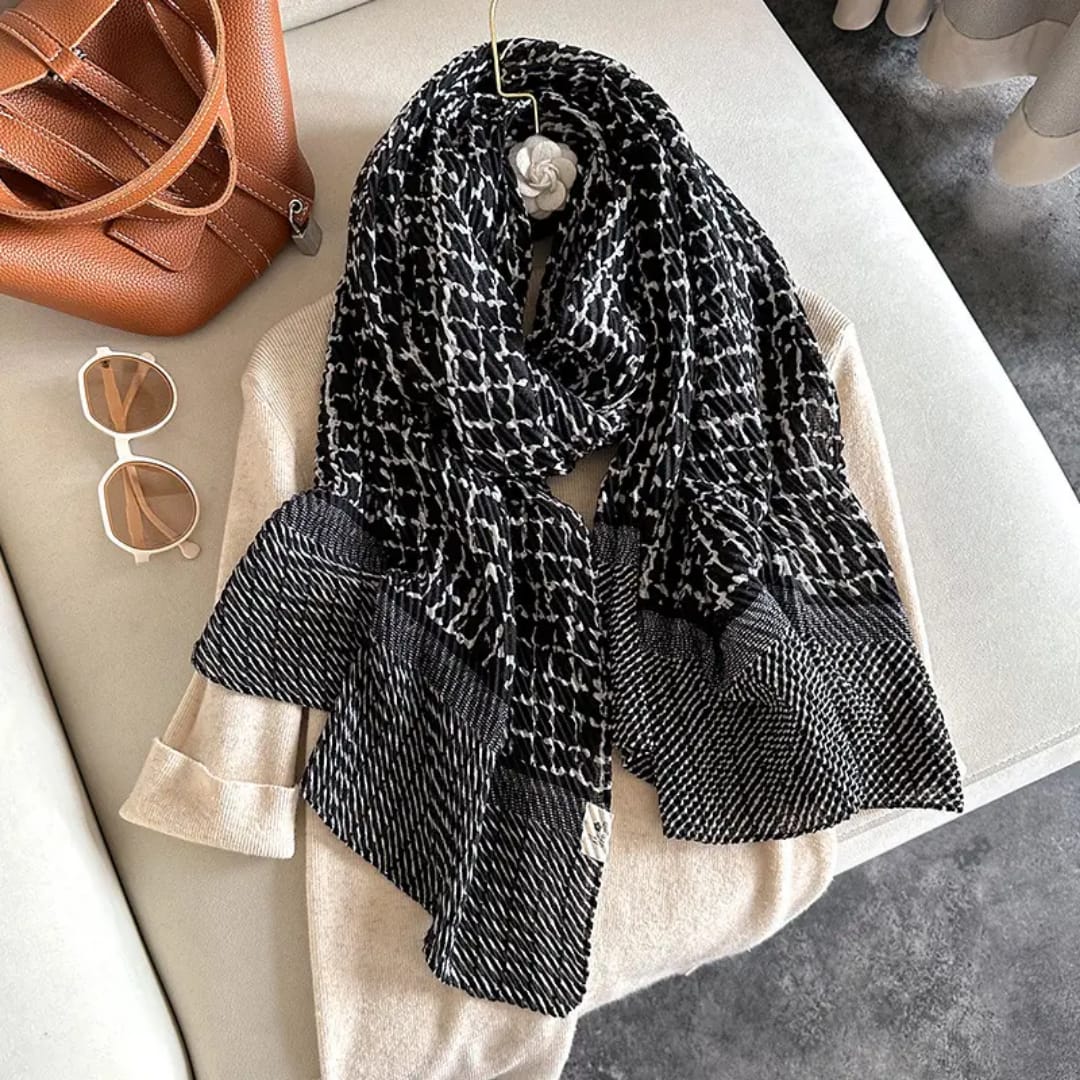 Elegant Black & White Geometric Pattern Scarf