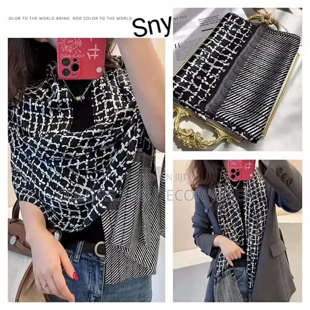 Elegant Black & White Geometric Pattern Scarf