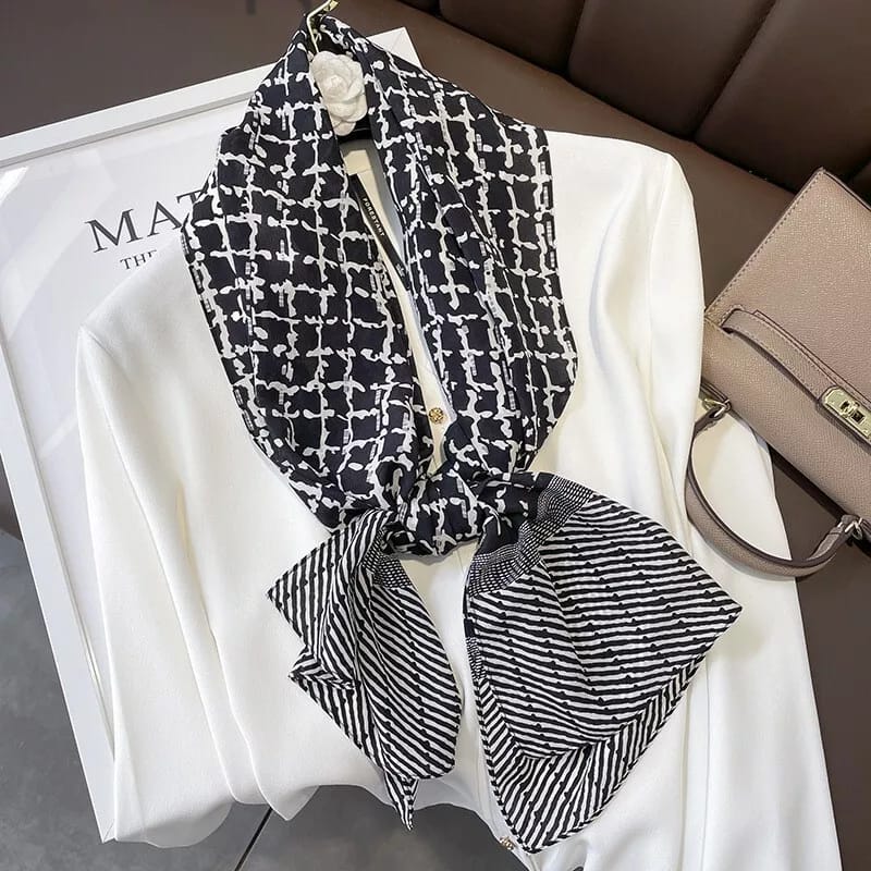 Elegant Black & White Geometric Pattern Scarf